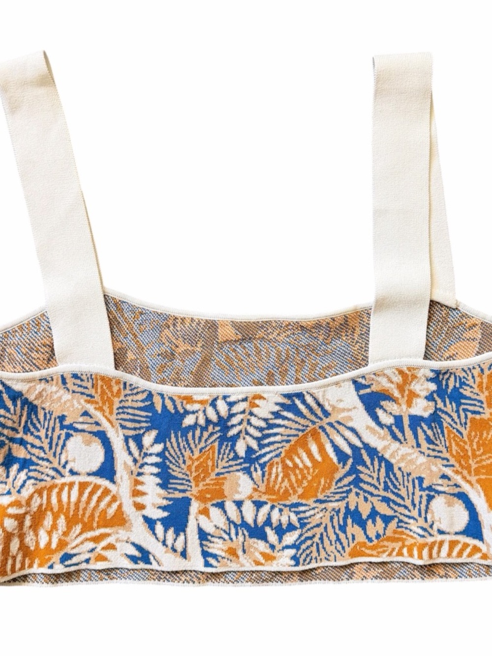 Staud Zola Sand & Sea Leaf Print Square Neck Cropped Knit Tank Top XL - Picture 4 of 7